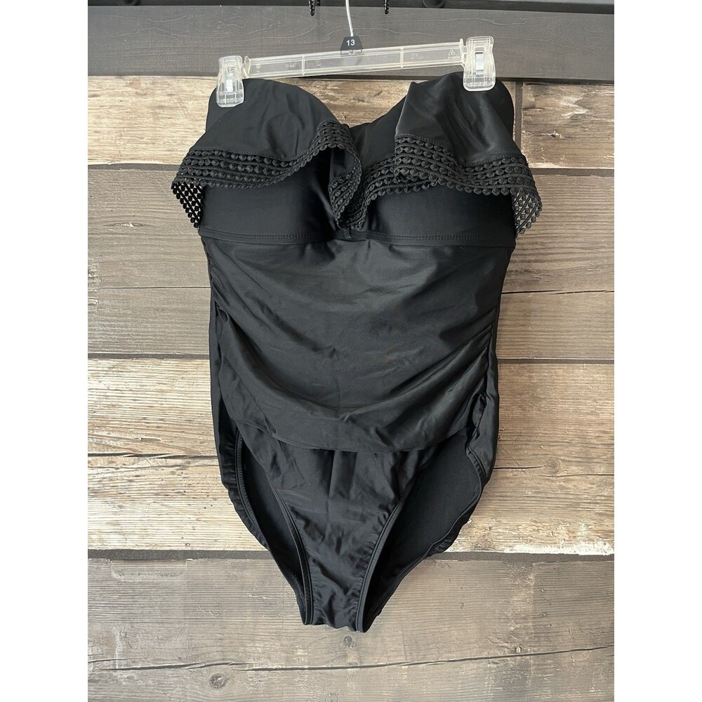Kona Sol Bathing Swim Suit Women's Black Crochet Strapless One Piece XL